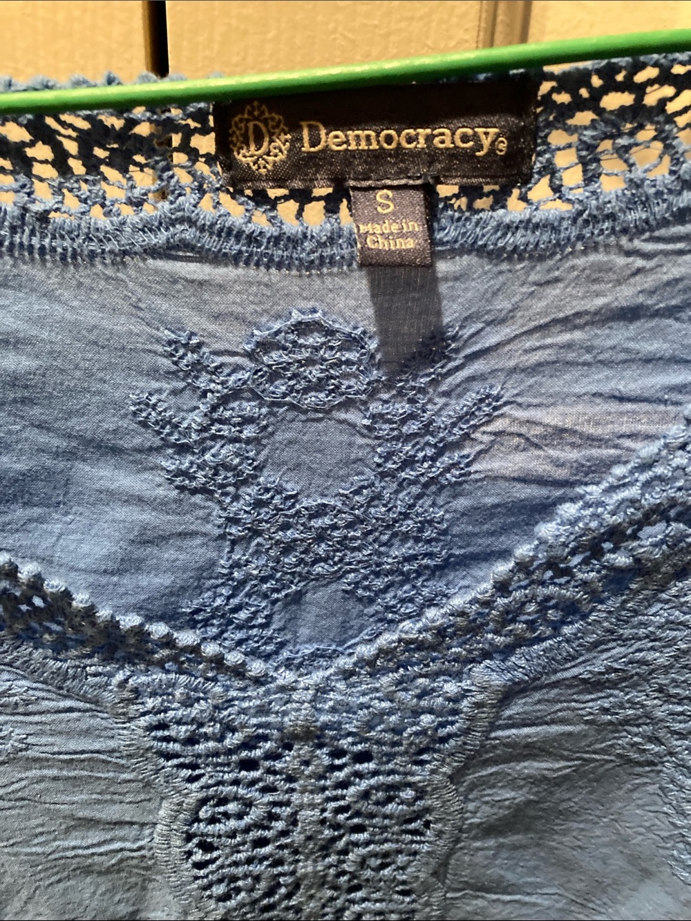 Democracy Royal Blue Crochet-Trim V-Neck Blouse - Picture 2 of 7